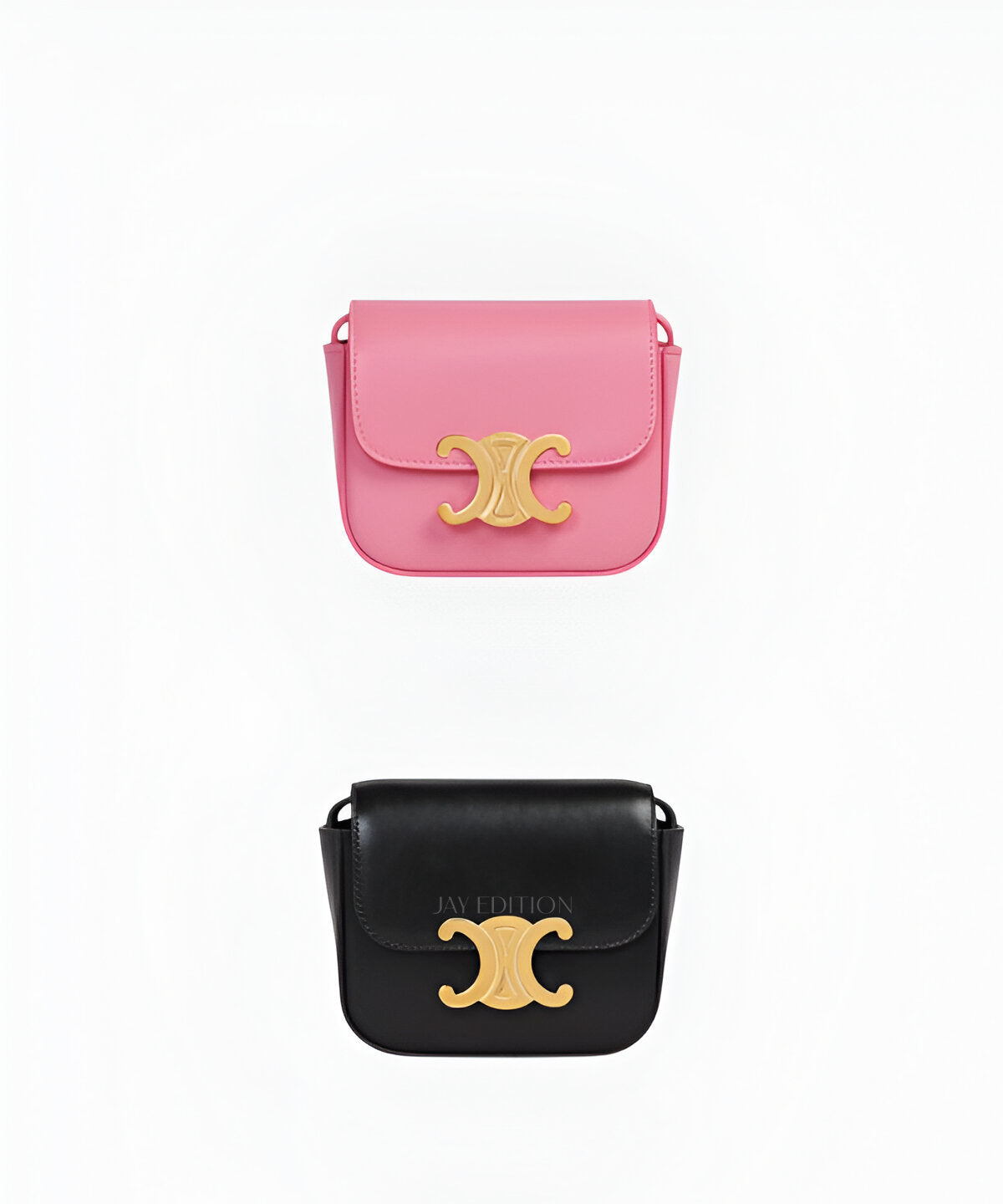 트리오페 미니백 샤이니 카프스킨 골드 트리옹프 메탈 클로저 플랩 디자인