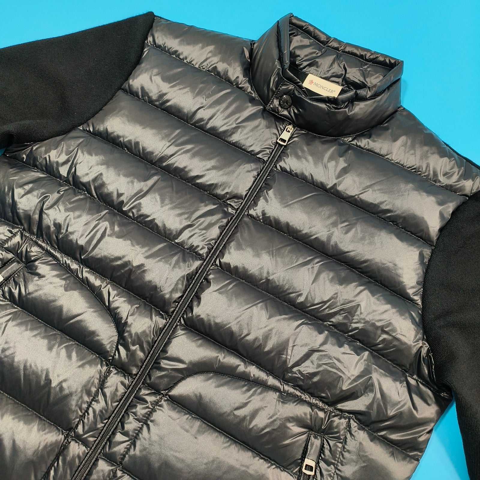 트리콧 로고 패딩 울 집업 가디건