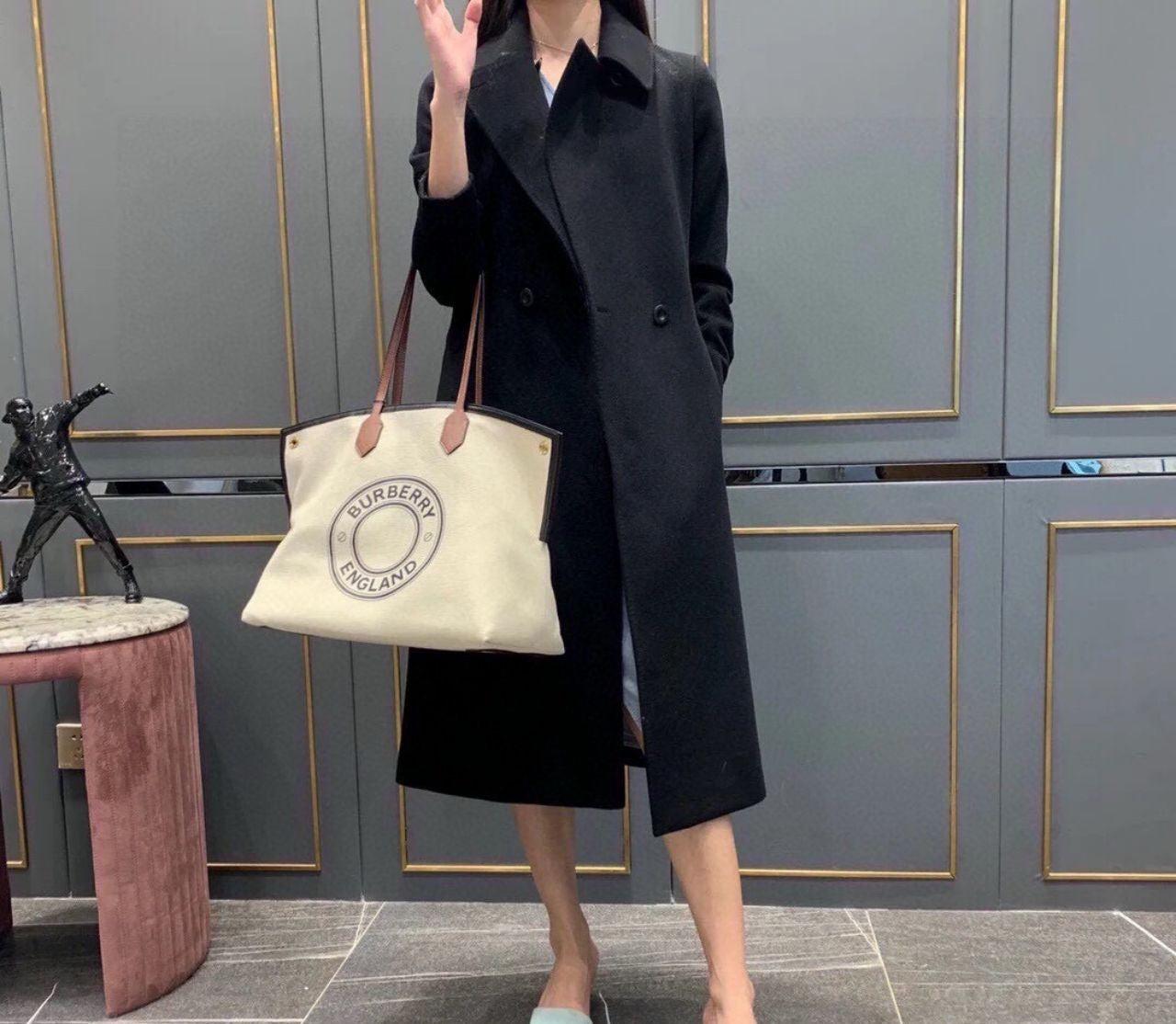 버버리 코튼 캔버스 소사이어티 토트백