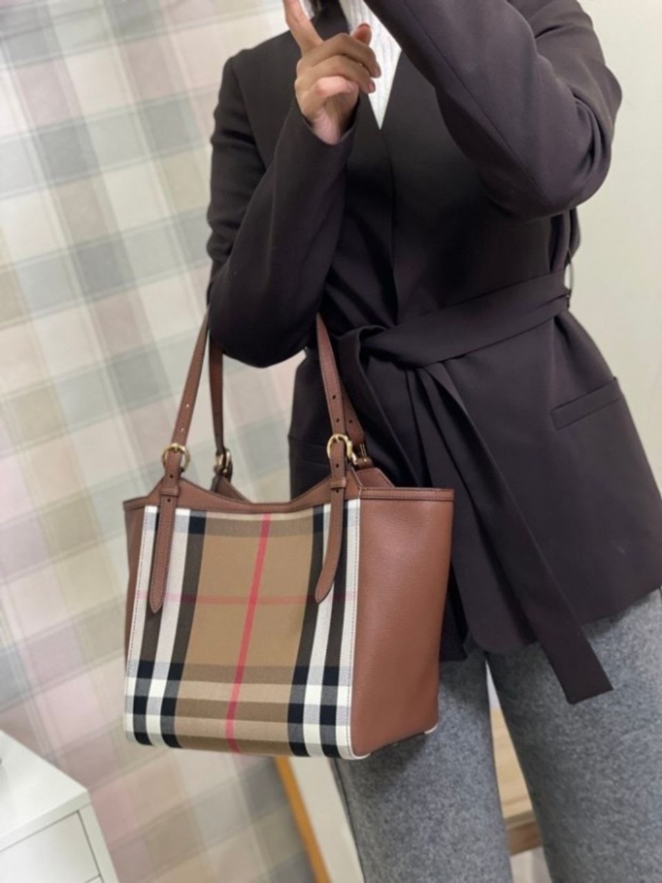버버리 캔터비 하우스 체크 레더 스몰 숄더백