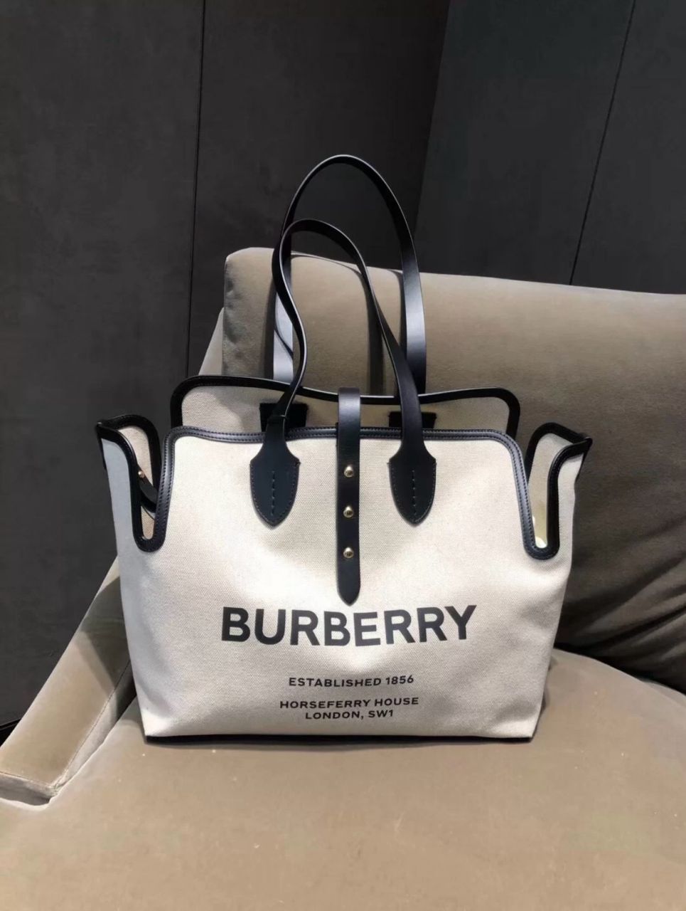 버버리 호스페리 스몰 캔버스 쇼퍼백