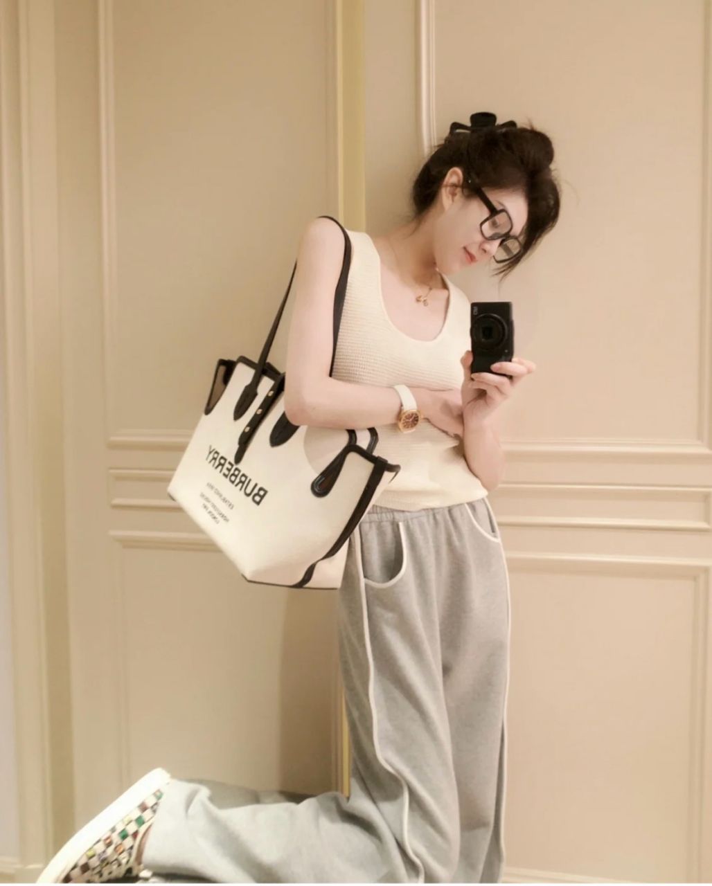 버버리 호스페리 스몰 캔버스 쇼퍼백