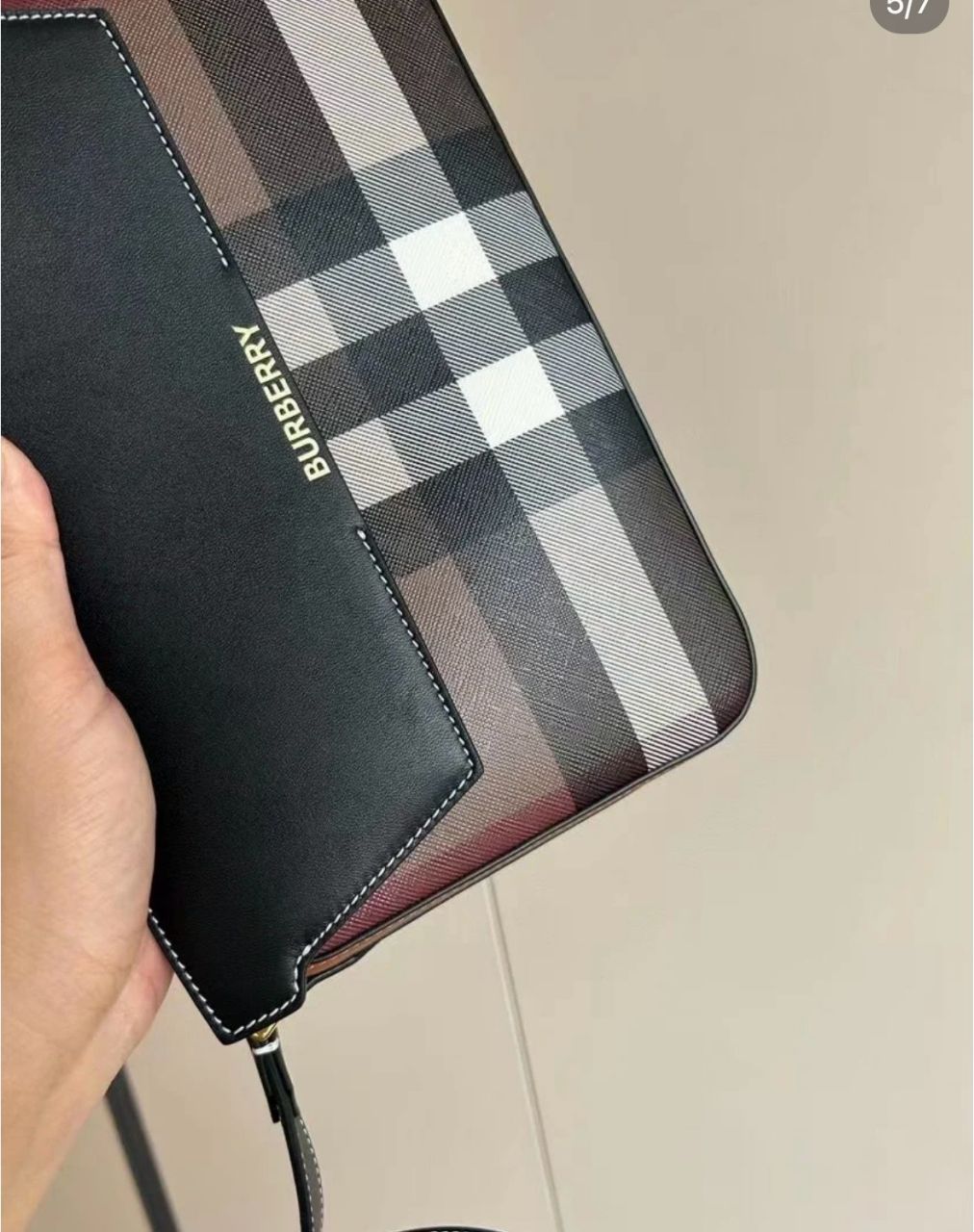 버버리 캐서린 레더 체크 숄더백