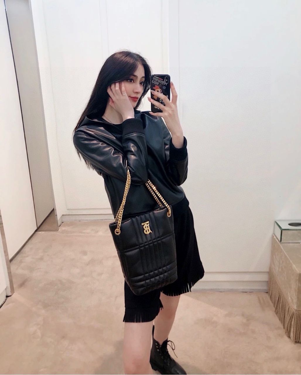 버버리 퀄팅 레더 롤라 스몰 TB 버킷백