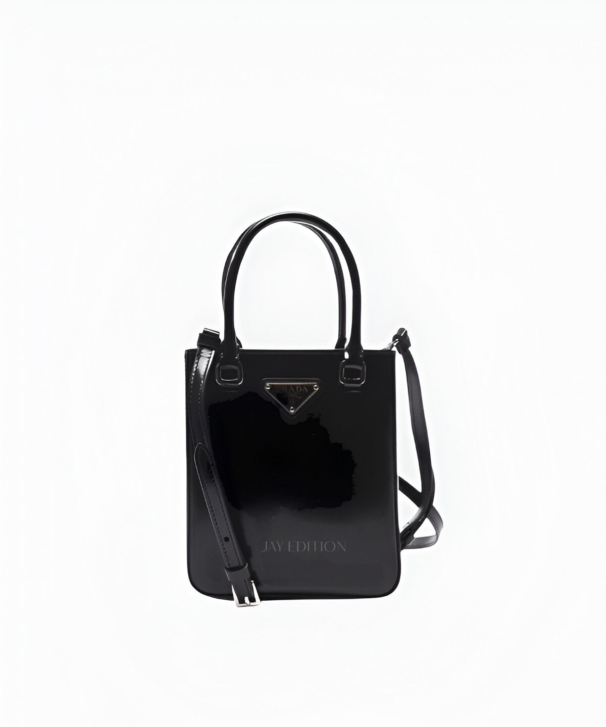 프라다 브러시드 미니 토트백 블랙 광택 가죽 프라다 로고 미니멀 디자인