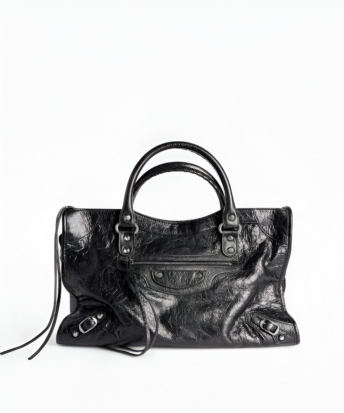 발렌시아가 르 시티백 미디움 클래식한 실루엣 빈티지 가죽 디테일 프론트 지퍼 포켓과 탑 핸들 디자인