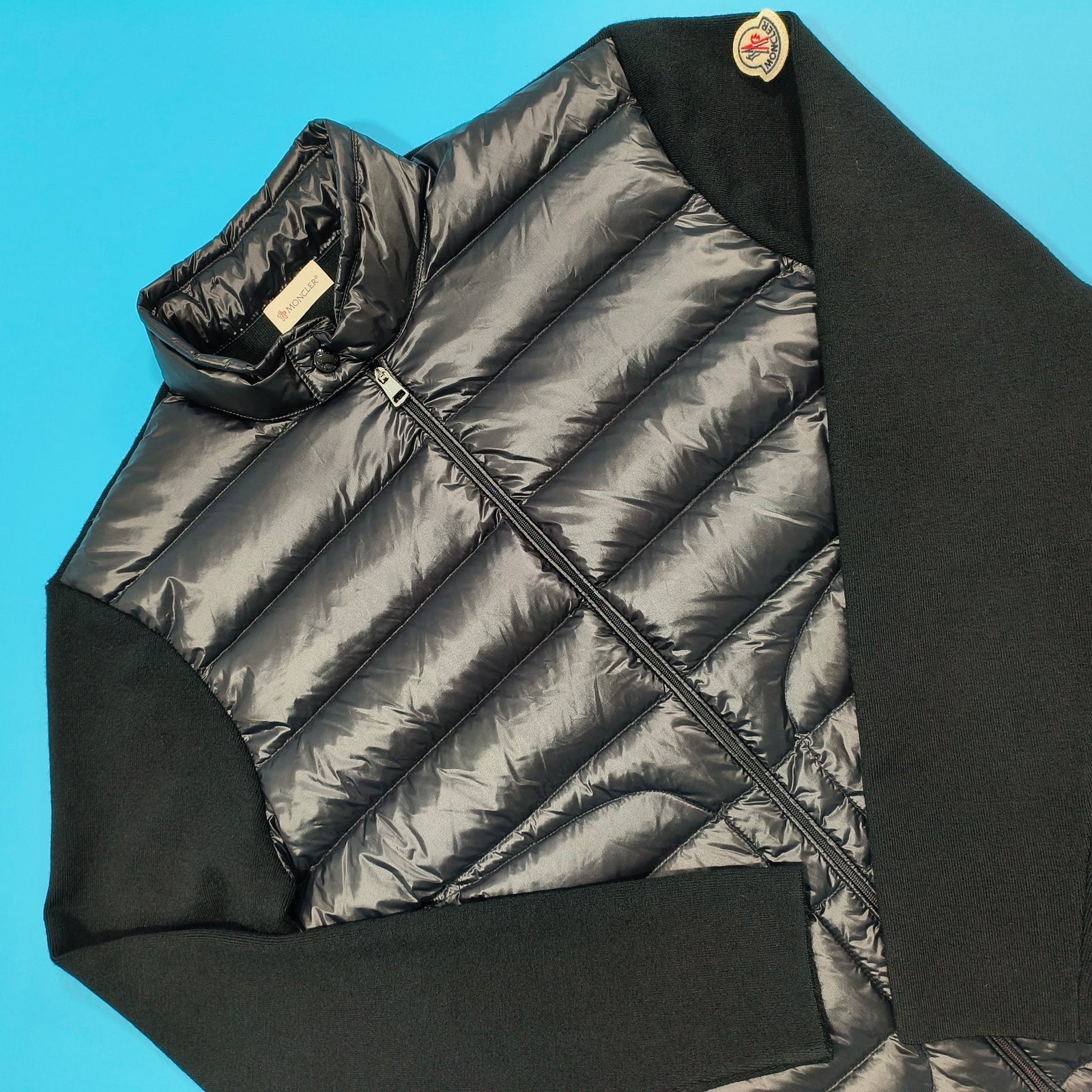 트리콧 로고 패딩 울 집업 가디건