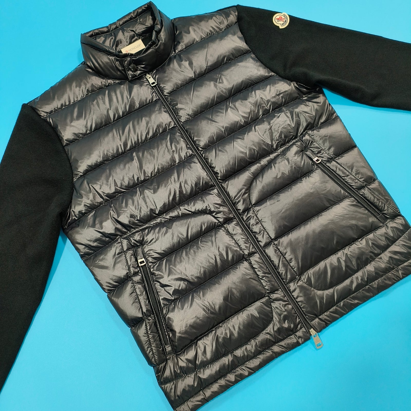 트리콧 로고 패딩 울 집업 가디건