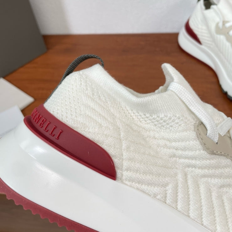 브루넬로 쿠치넬리 니트 레이스업 스니커즈 화이트