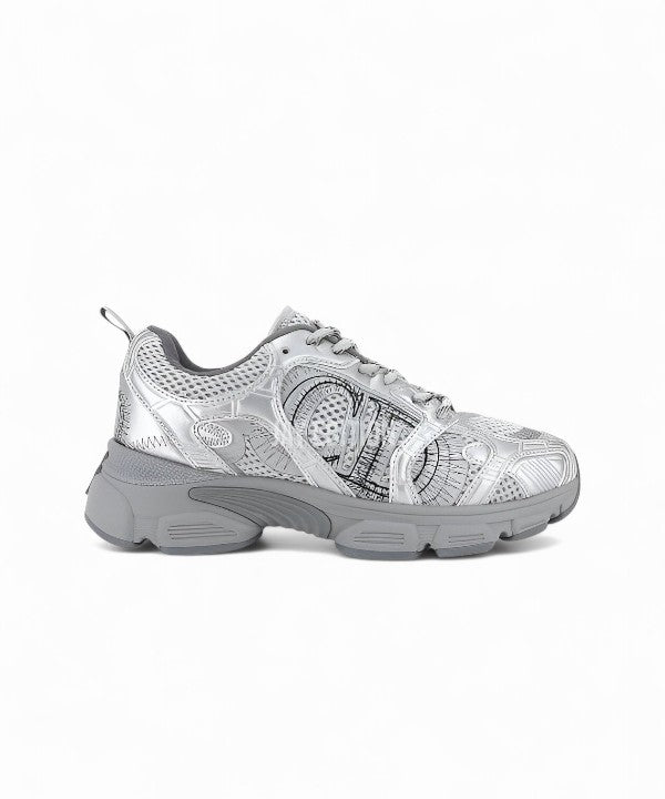디올 크로노 스니커즈 실버 메탈릭 러닝화 메쉬 어퍼 고무 아웃솔 럭셔리 남성 운동화