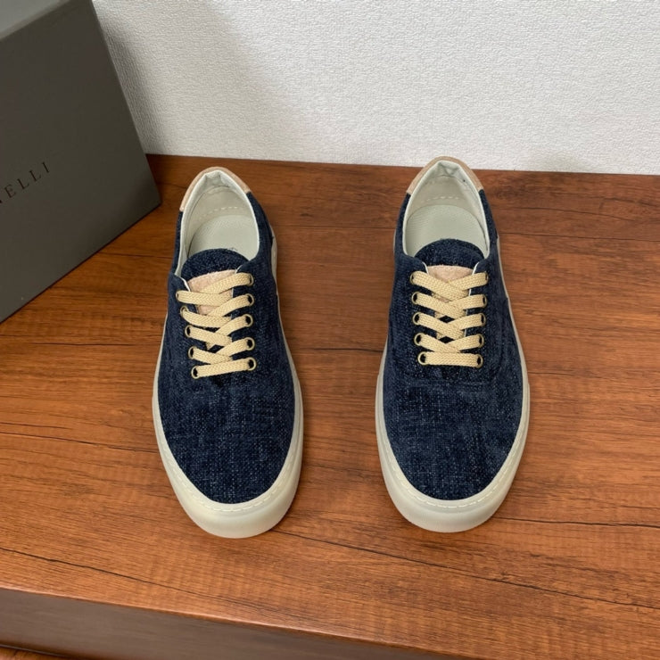 브루넬로 쿠치넬리 트윌 레이스업 스니커즈 네이비