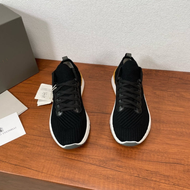 브루넬로 쿠치넬리 니트 레이스업 스니커즈 블랙