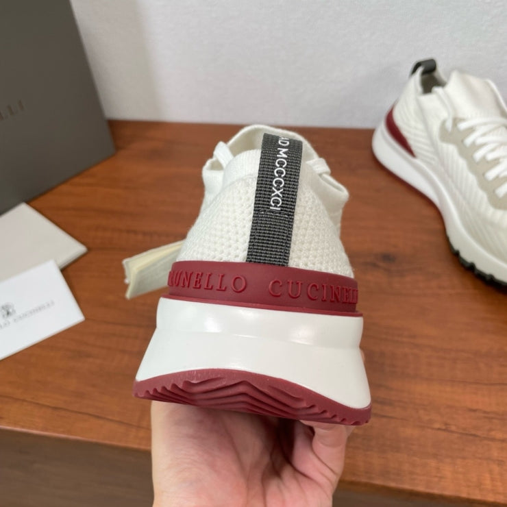 브루넬로 쿠치넬리 니트 레이스업 스니커즈 화이트