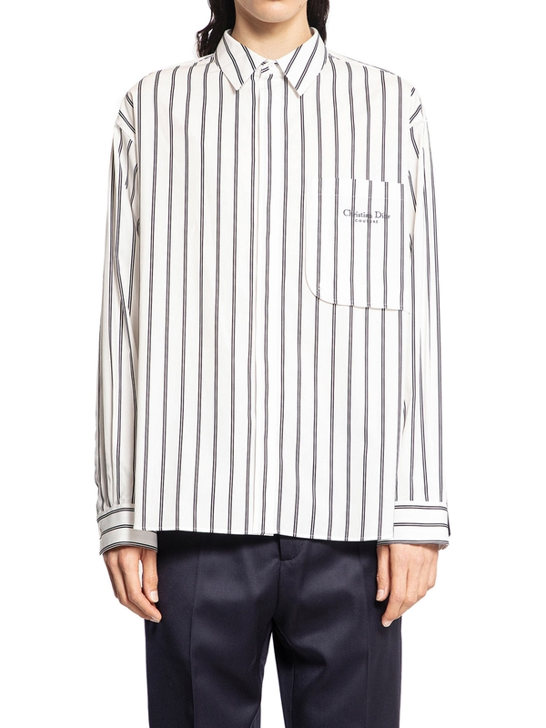 디올 로고 디테일 스트라이프 코튼 셔츠