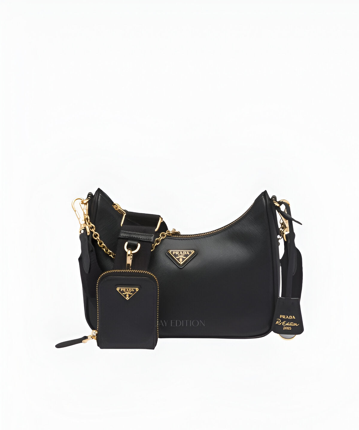 프라다 사피아노 테수토 호보백 블랙 컬러 삼각 로고 사피아노 스트랩 디테일