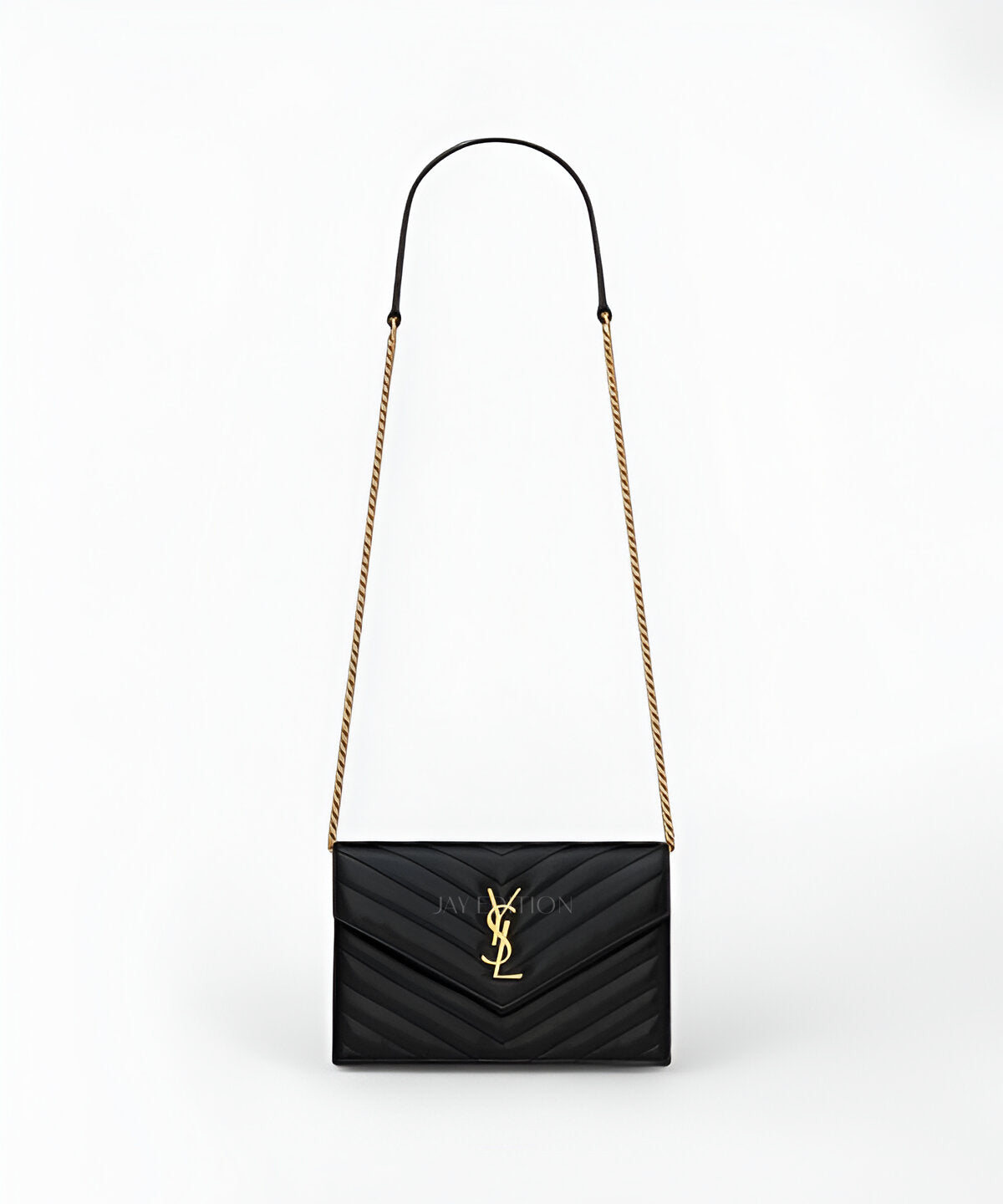 생로랑 카산드라 엔벨로프 체인 월렛 램스킨 블랙 퀼팅 램스킨 YSL 카산드라 로고 플랩 클로저 체인 스트랩 컴팩트한 월렛 온 체인 스타일