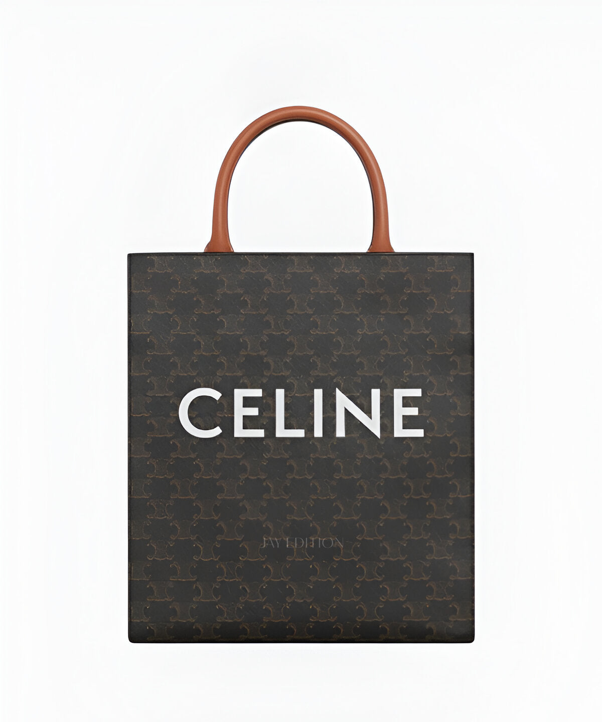 셀린느 트리오페 카바스백 스몰 트리옹프 모노그램 코팅 캔버스 브라운 가죽 핸들 화이트 CELINE 로고 프린트