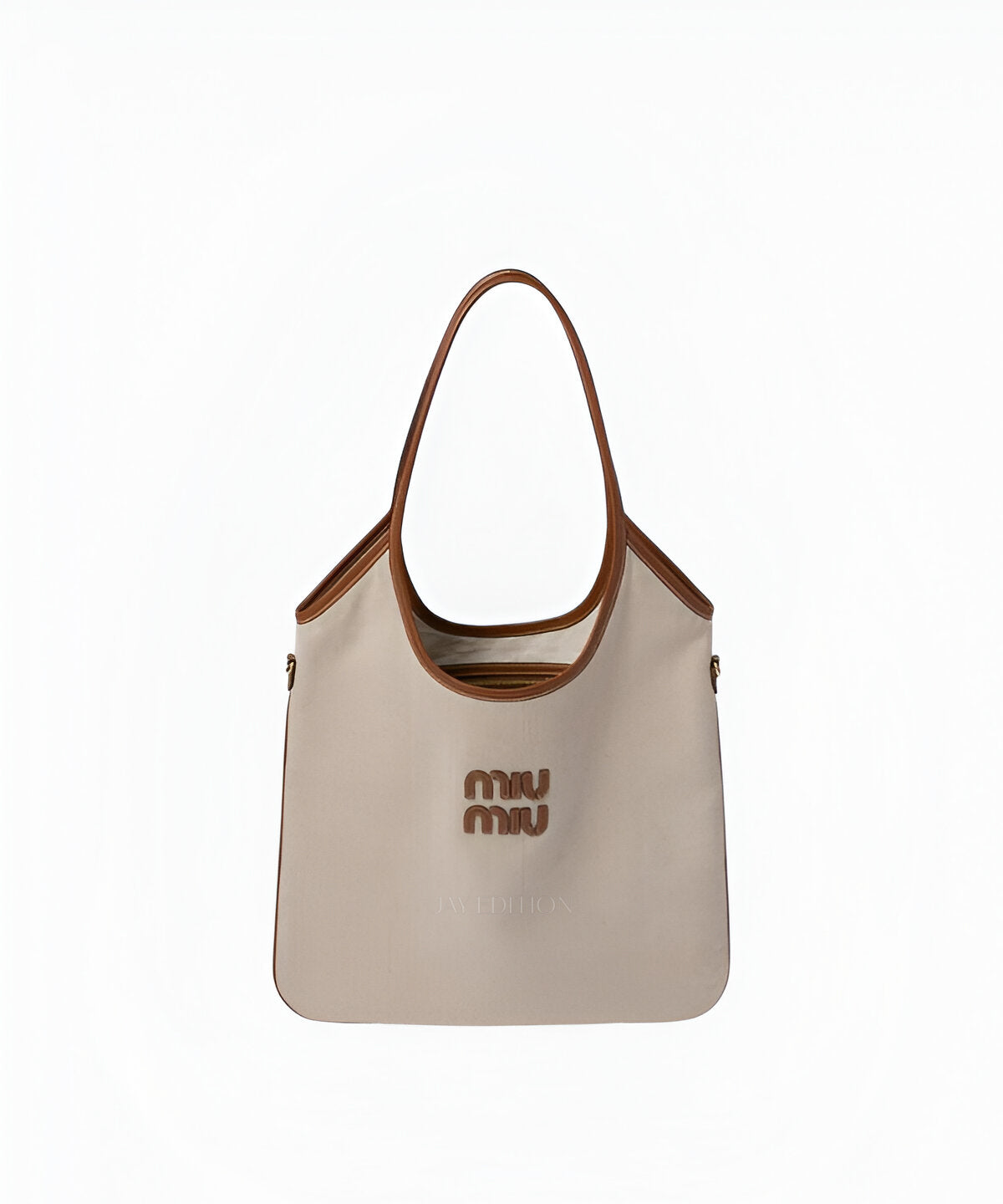 미우미우 아이비백 캔버스 레귤러, 캔버스 소재와 가죽 트리밍이 어우러진 내추럴한 토트백