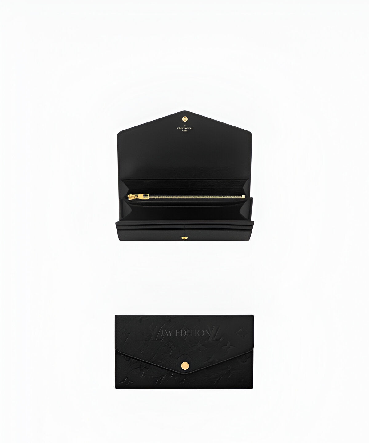 루이비통 사라 월렛 모노그램 앙프렝뜨 — 양각 모노그램 가죽과 버튼 플랩 디테일의 장지갑