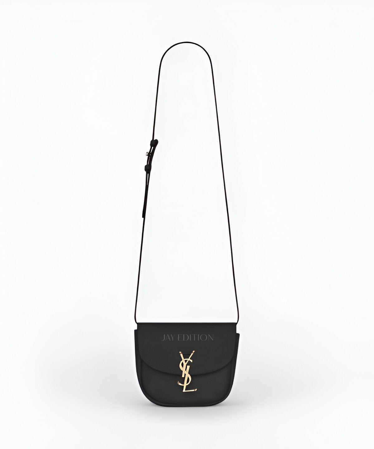 생로랑 카이아 사첼백 스몰 블랙 스무스 카프스킨 둥근 플랩 실루엣 YSL 로고 메탈 장식 조절 가능한 스트랩 클래식 미니 사첼백